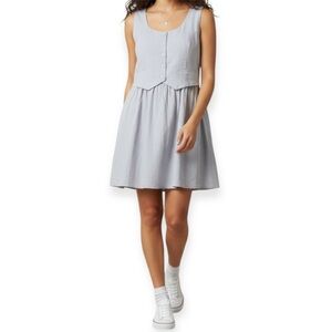 Paper Heart Blue Gray Linen Blend Sleeveless Vest Mini Dress Size Large XL